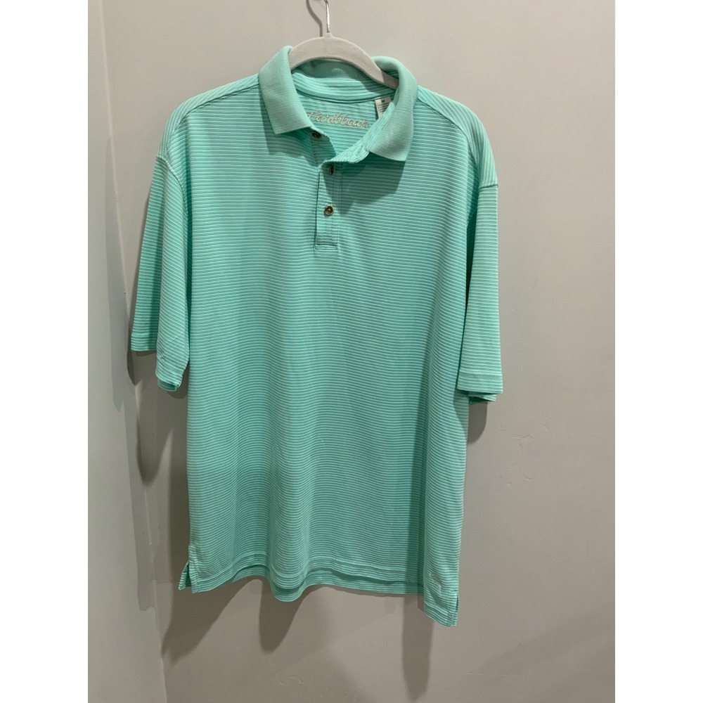 Caribbean Mens Mint Green Striped‎ Short Sleeve Polo Shirt Modal Blend Size M